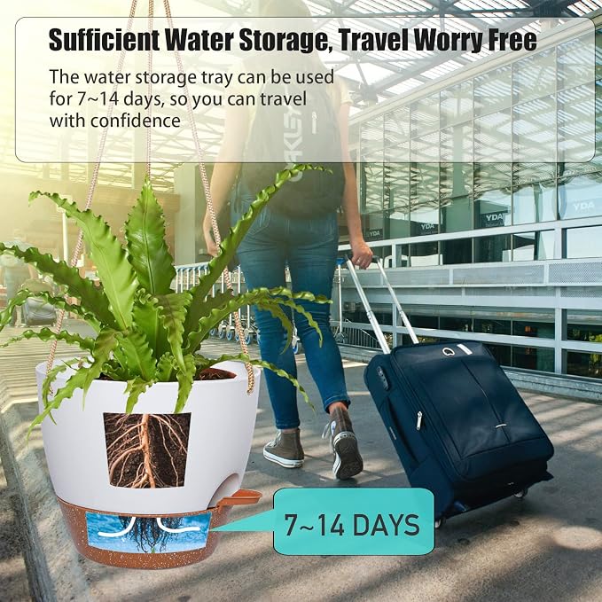 10 Inch Self Watering Hanging Pots, 2 Pack Hanging Planters - Image 3