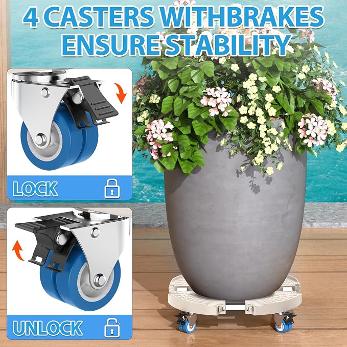 VANCASTLE Plant Caddy with Lockable Wheels Heavy Duty 450lbs Capacity, 15-22 - Image 3