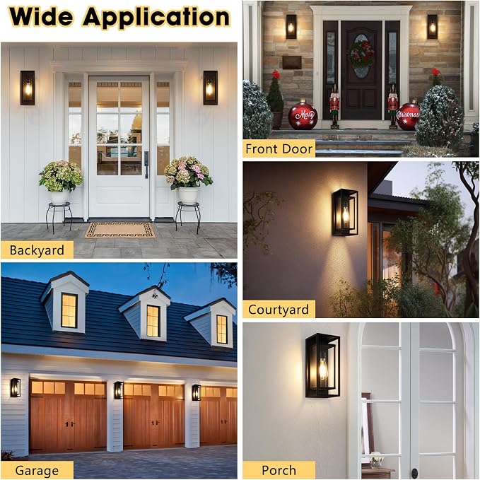 Outdoor Wall Light Fixtures, Waterproof Black Exterior Sconce Porch Lights - Image 7