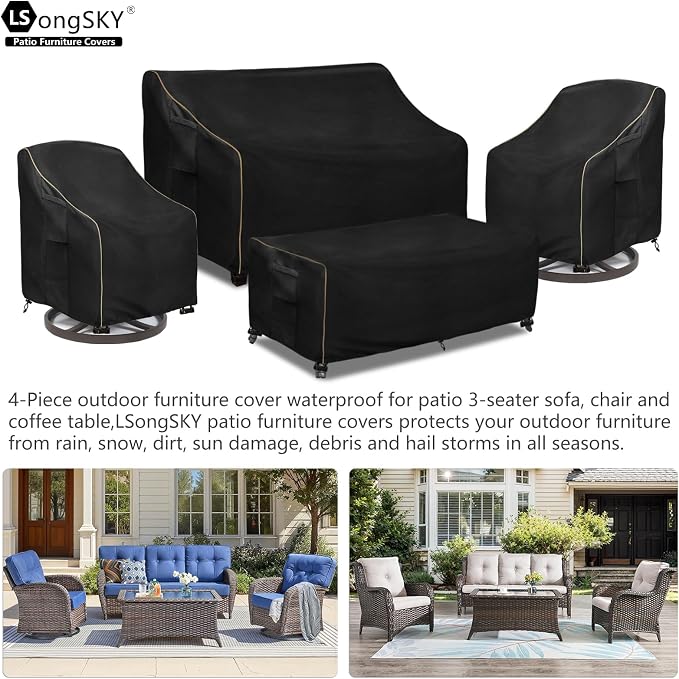 Patio Furniture Covers 4 Piece Set, 600D Heavy Duty Outdoor Furniture Covers - Image 3