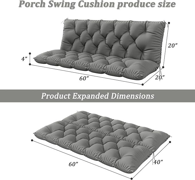 Porch Swing Cushion with Backrest 2-3 Seater Outdoor Bench Cushions Waterproof - Image 2