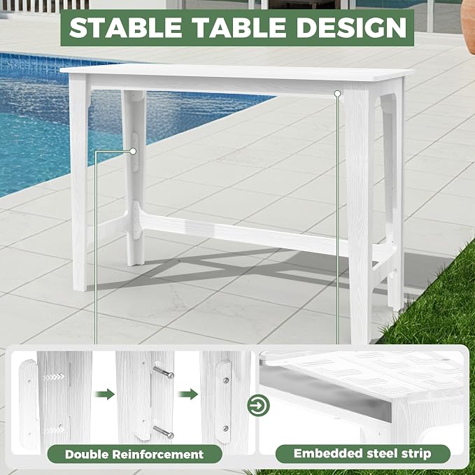 Outdoor Patio Bar Height Table and Tall Adirondack Chairs Set of 2, All-Weather - Image 5