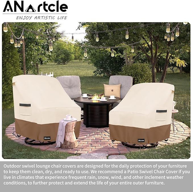 Outdoor Swivel Lounge Chair Cover 2 Pack, 600D Waterproof Heavy Duty Outdoor - Image 6