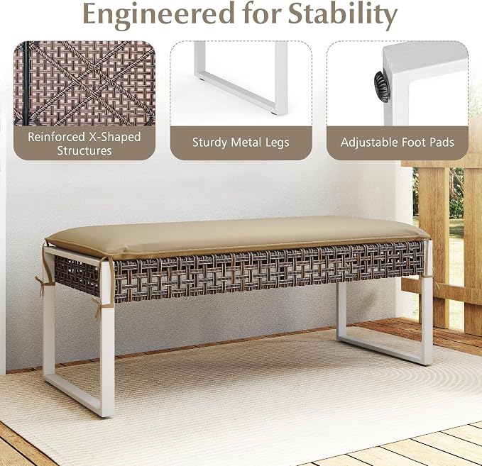 Tangkula Outdoor Ottoman, Patio Rattan Heavy Duty Wicker Footrest - Image 7