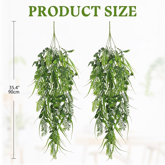Hollyone 2pcs Artificial Hanging Plant 36" Faux Ferns Artificial Plastic - Image 2