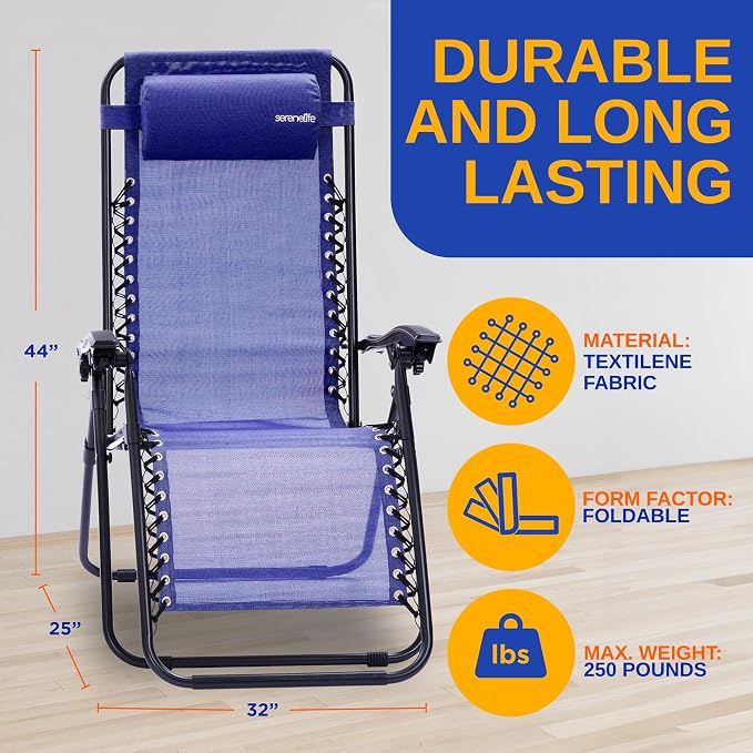 SereneLife Outdoor Zero Gravity Lounge Chair Set - Image 2