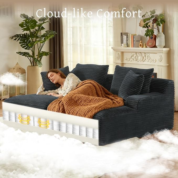 80" Double Chaise Lounge Chair Indoor, Oversized Boneless Couch Comfy - Image 3