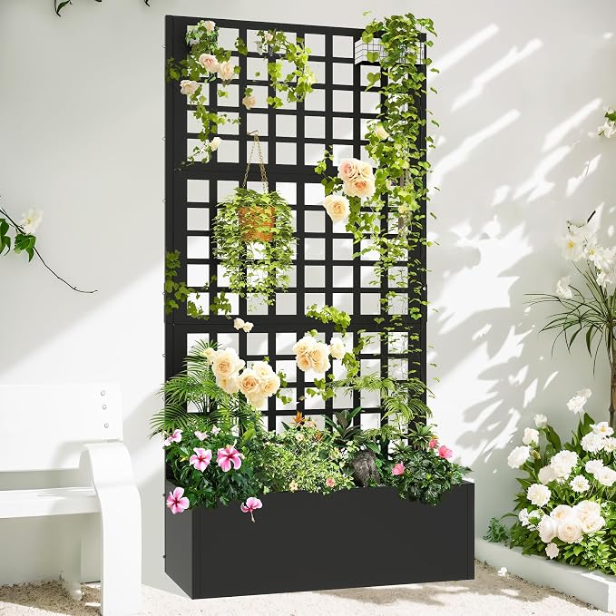 Metal Planter with Trellis 72" x 36’’ x 16", Raised Garden Bed with Trellis by Toriexon
