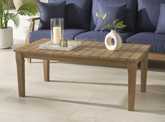 SAFAVIEH Couture Patio Martinique Natural Wood Outdoor Coffee Table - Image 2