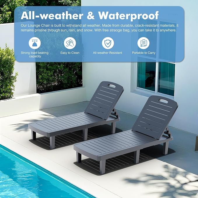 WACASA Outdoor Chaise Lounge Chairs Set of 4, Oversized Lounge Chairs - Image 9