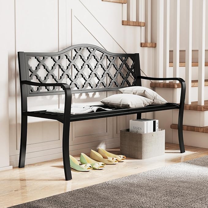 Tangkula 50.5” Metal Outdoor Park Bench, Slatted Patio Garden Bench - Image 5