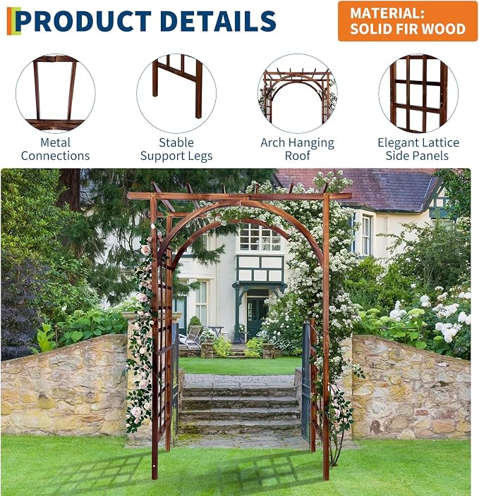 85 in Wooden Garden Arbor, Solid Fir Wood Trellis - Image 3