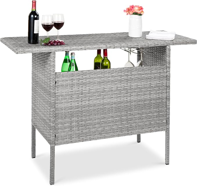 Best Choice Products Outdoor Patio Wicker Bar Counter Table Backyard Furniture by BestChoiceProducts