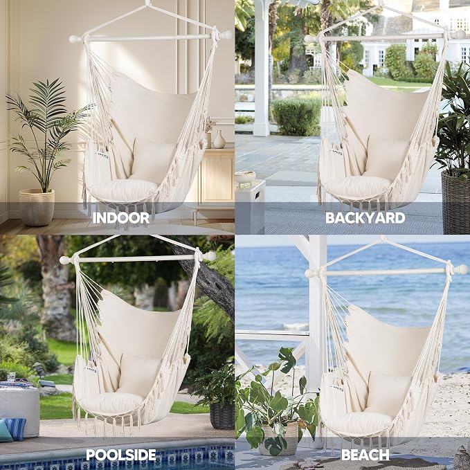 SUNCREAT Hammock Chair Hanging Rope Swing Seat-Max 450lbs Capacity, Extra Large - Image 7
