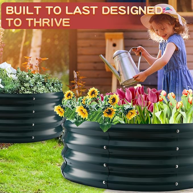 Durable Round Steel Raised Garden Bed Painted - Image 6