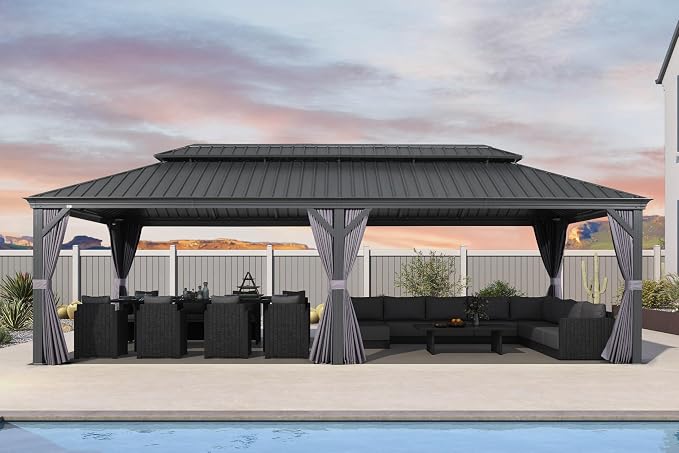PURPLE LEAF 14' X 28' Outdoor Large Gazebo Permanent Hardtop Gazebo - Image 2