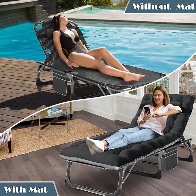 MOPHOTO Folding Chaise Lounge Chair 5-Position, Folding Cot, Heavy Duty Patio - Image 5