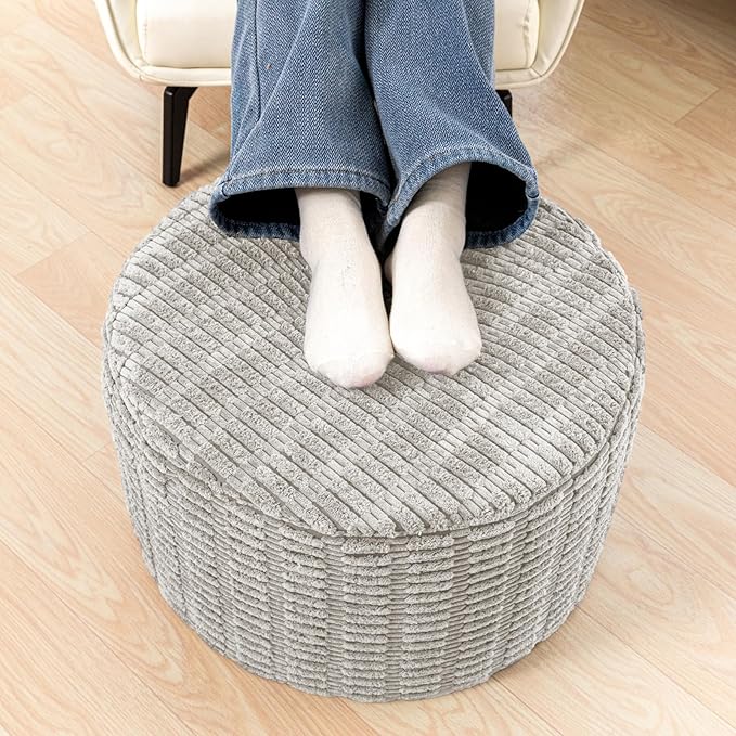 Asuprui Round Ottoman Pouf Ottoman Foot Stool Seat Faux Fur Bean Bag Foot Rest - Image 5