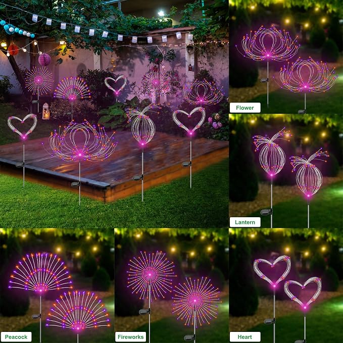 Solar Garden Lights Outdoor Waterproof, 2 Pack 120 LED Solar Firework Lights - Image 4
