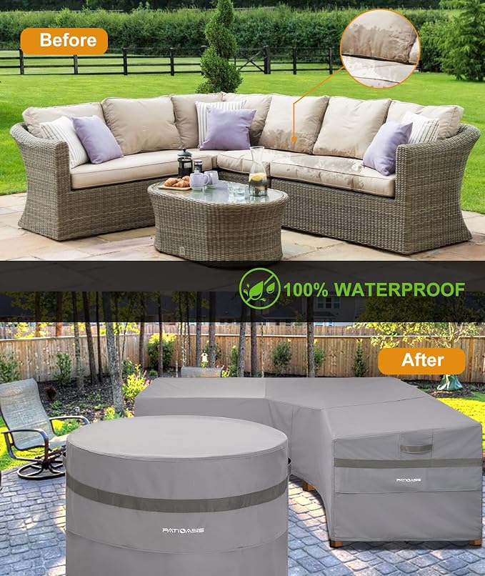 Grey Outdoor V-Shaped Sofa Cover 102''L x 102''W x 35.5''D x 31/26''H - Image 3