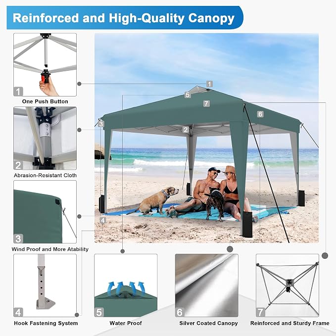 SANWAY 10x10 Pop up Canopy Tent, One-Button, Outdoor Instant Canopy Protable - Image 4