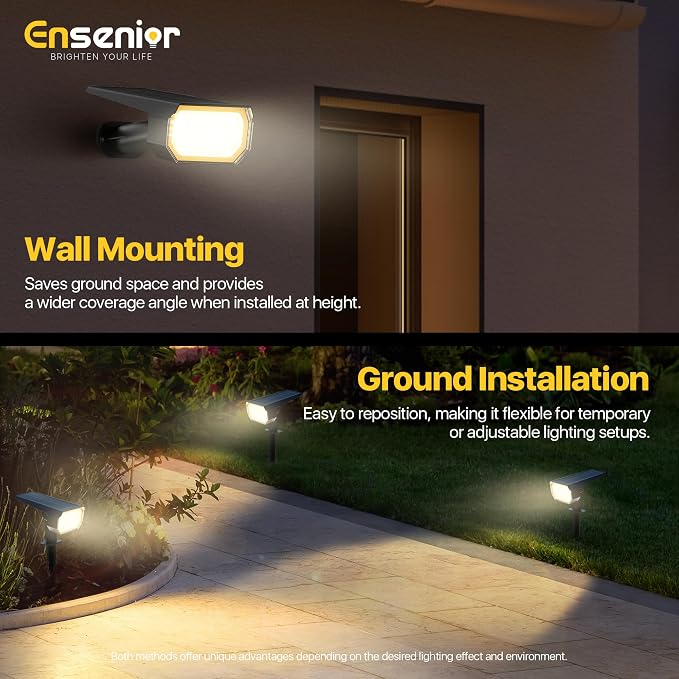 Ensenior Solar Spotlights Outdoor, 56 LEDs Brightness Adjustable 3000K LED - Image 6