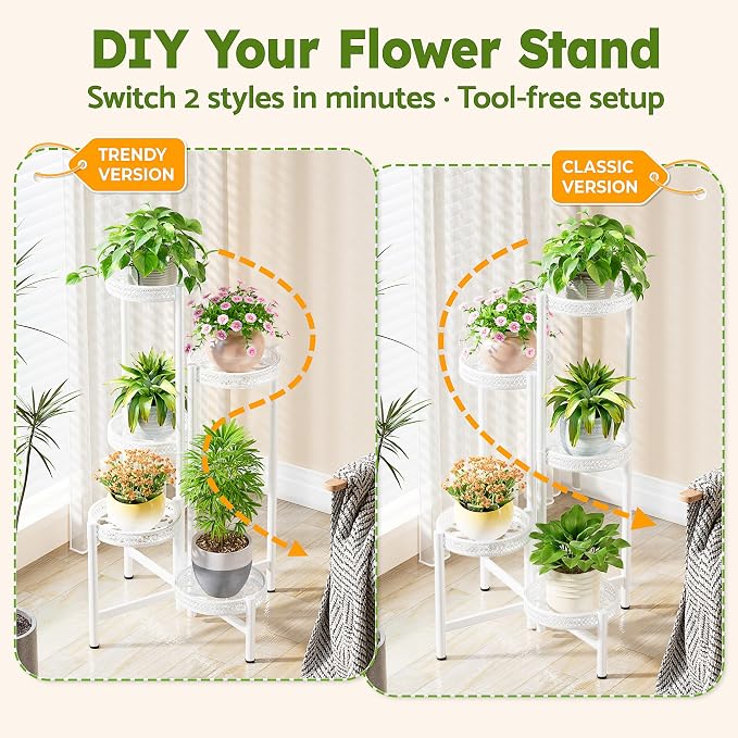 Metal Plant Stand Indoor Outdoor, 5 Tier Tall Flower Pot Holder Potted Display - Image 4