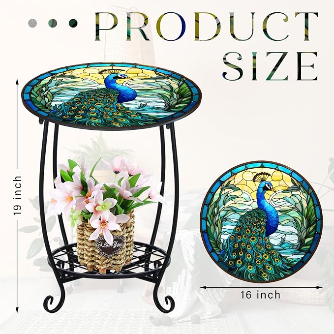 Outdoor Side Table Round Small Mosaic Patio Accent Indoor End Plant Coffee Tea - Image 3