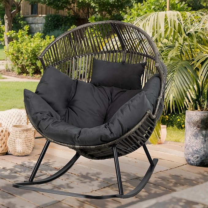 Vongrasig Wicker Egg Chair PE Rattan Rocking Chair - Image 2
