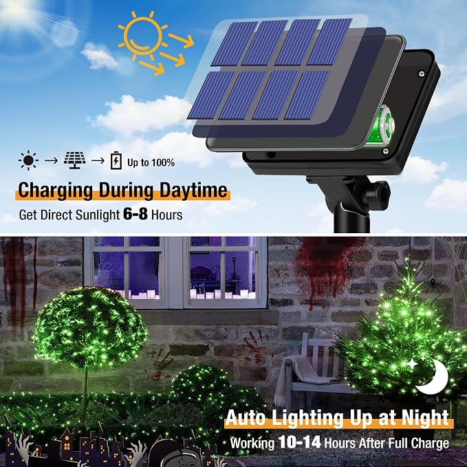 btfarm 2 Pack Solar String Lights Outdoor, 160LED 66FT Halloween Solar Fairy - Image 2