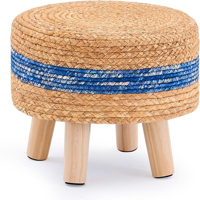 Handwoven Round Ottoman, Natural Water Hyacinth Outdoor Patio Pouf Seagrass Low by LGENHOOMHandwovenNaturalWaterHyacinthBasket