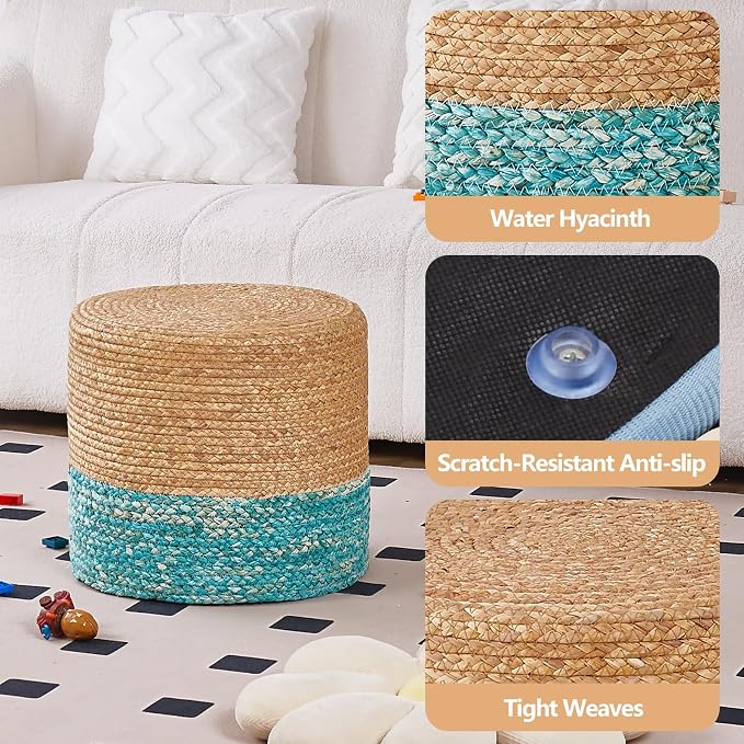 Wimarsbon 18'' Ottoman Pouf, Natural Braided Poof, Rustic Handweave Lounge - Image 4