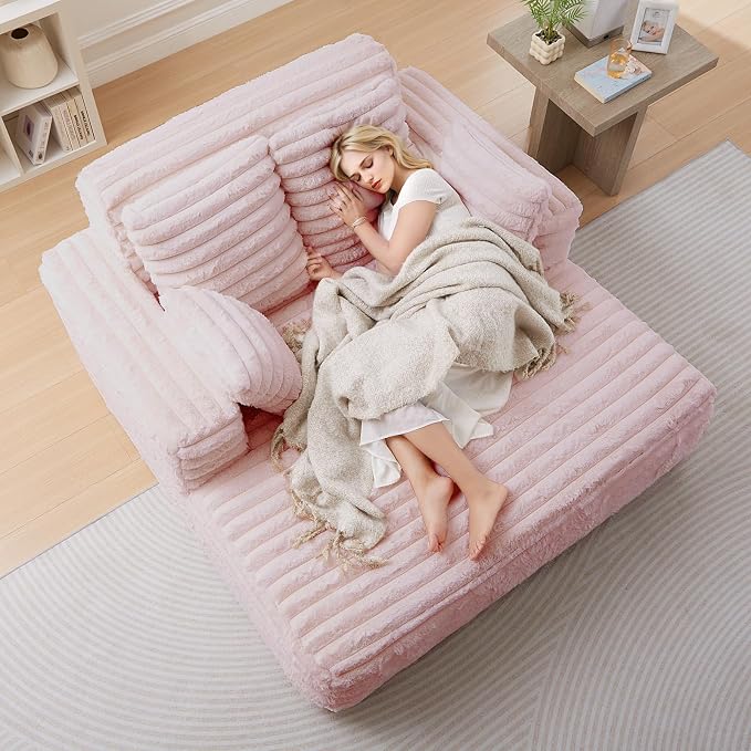 56" Oversized Chaise Lounge Chair Indoor, Plush Faux Fur Sleeper Sofa Couch Bed - Image 6