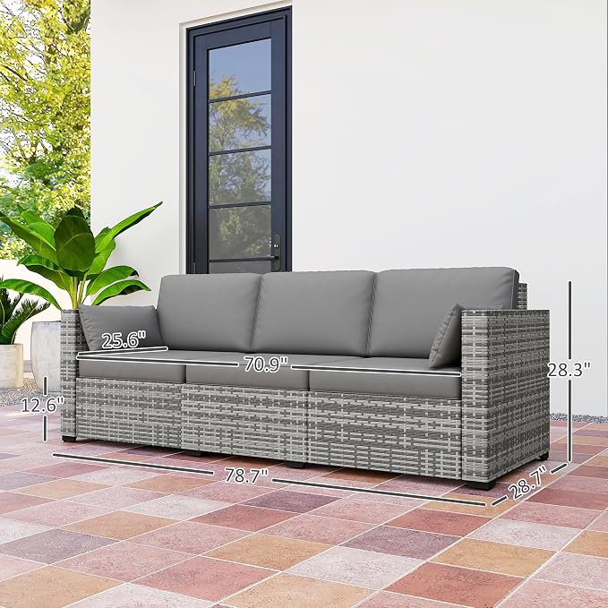 Outsunny Patio Couch PE Wicker Deep Seating Outdoor Sofa - Image 3