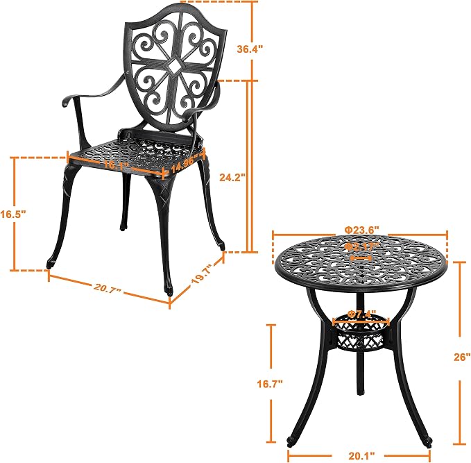 NUU GARDEN 3-Piece Outdoor Bistro Set, Round 24 Inch Cast Aluminum Bistro Table - Image 5