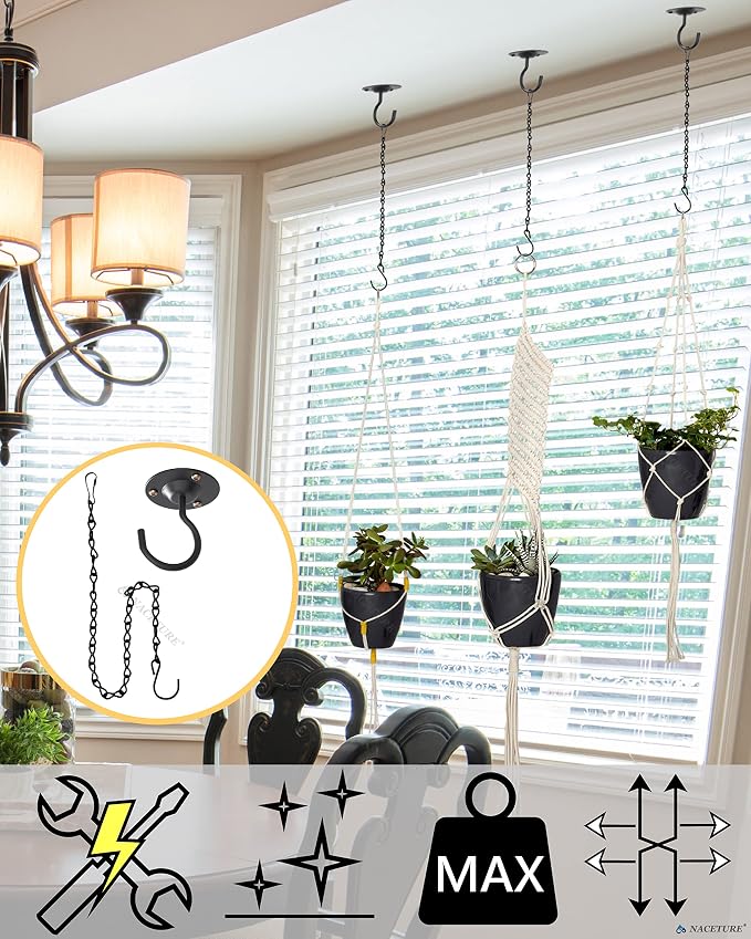 NACETURE Ceiling Hooks for Hanging Plants 3 Pack - Image 2