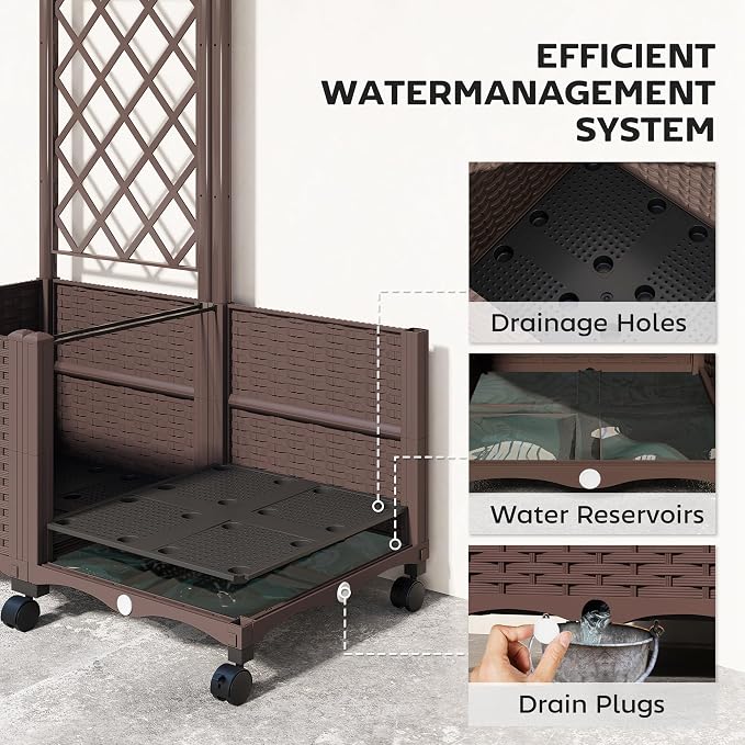 Outsunny Planter Box with Trellis, Self Watering Raised Garden Bed with - Image 4