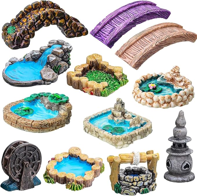 Purple Plank Bridge Miniature Fairy Garden Accessories, Miniature Pond Lawn - Image 3
