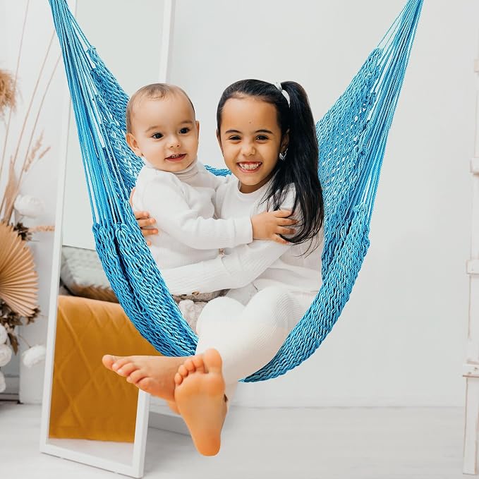 Barydat 2 Pcs Hanging Hammock Chair Boho Swing Chair Indoor Outdoor Cotton Rope - Image 4