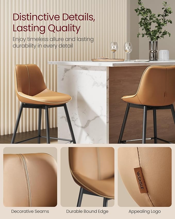 VASAGLE Bar Stools Set of 2, Bar Height Bar Stools - Image 8