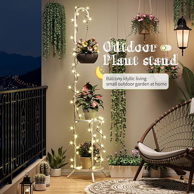 Plant Stand with Hooks Indoor Outdoor Corner Tall Plant Stand Heavy-Duty Metal - Image 6