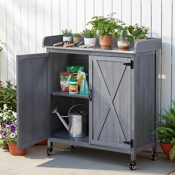VEVOR Potting Bench Table, Outdoor Gardening Wooden Storage Cabinet - Image 8