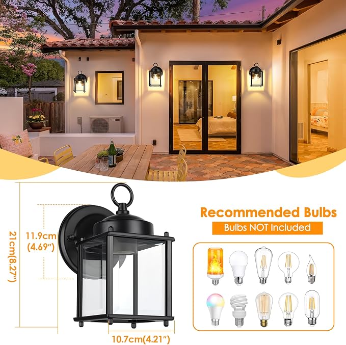 Outdoor Wall Lantern, Exterior Waterproof Wall Sconce Light Fixtures, 2 Pack - Image 2