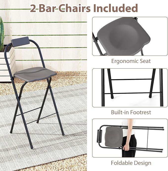 Tangkula 3 Piece Patio Bar Set, Grill Gazebo & 2 Foldable Bar Stools - Image 8