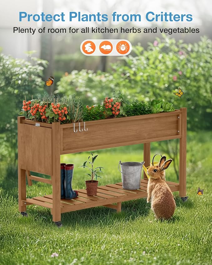 YEFU Raised Garden Bed with Legs: 57x18x30in Elevated Poly Planter with Wheels - Image 6