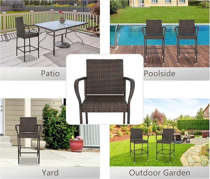 ZENY Set of 4 Wicker Barstool All Weather Dining Chairs Outdoor Patio Furniture - Image 7