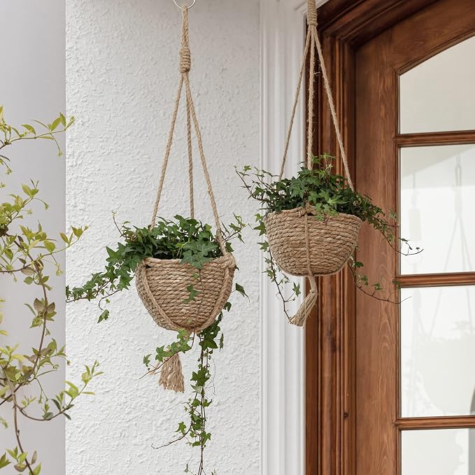 LA JOLIE MUSE Natural Seagrass Hanging Planter Basket Set, Indoor Plant Pots - Image 2