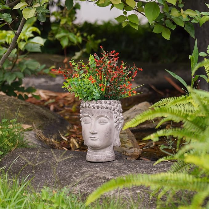 Buddha - Face Flower Pot - Head Planters - Garden Statue - Cactus Succulents - Image 8