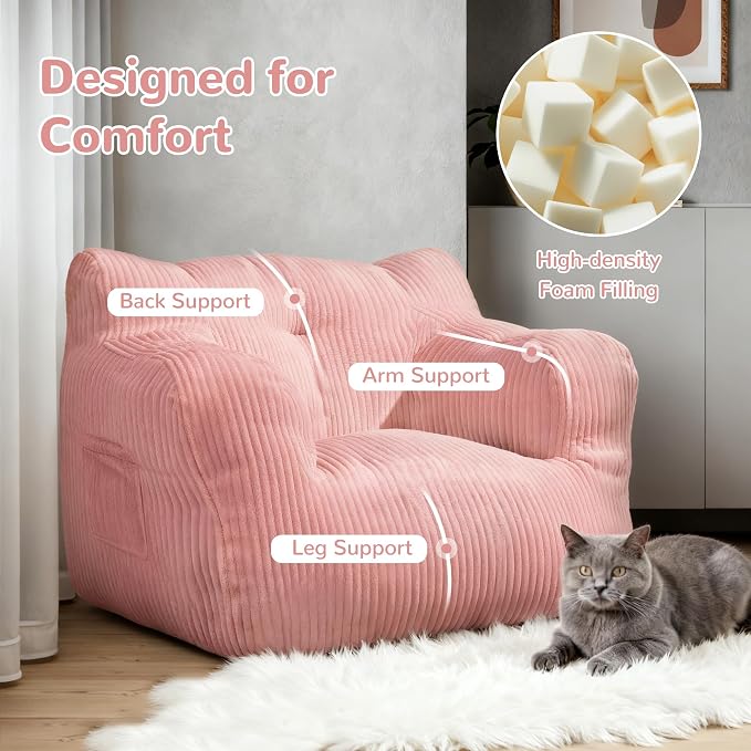 FKHOUSE 32" Bean Bag Chair, Single Sofa, Corduroy Lazy Sofa Coach - Image 8