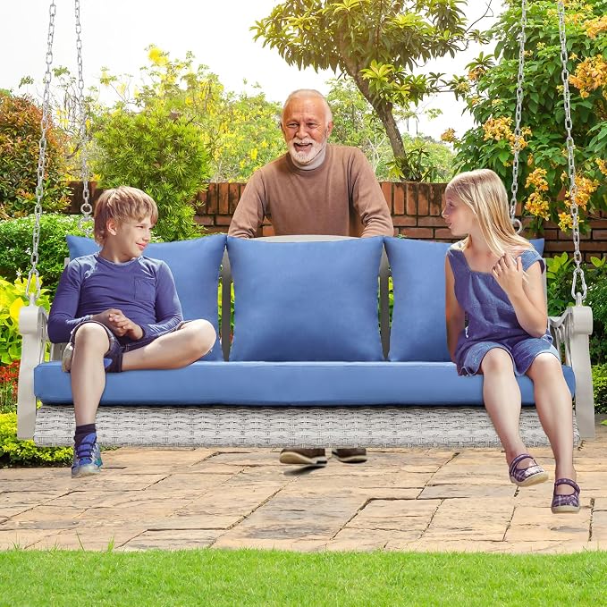Heavy Duty 900 LBS Porch Swing Chair 3-Person Outdoor Rattan Patio Swing Lounge - Image 8